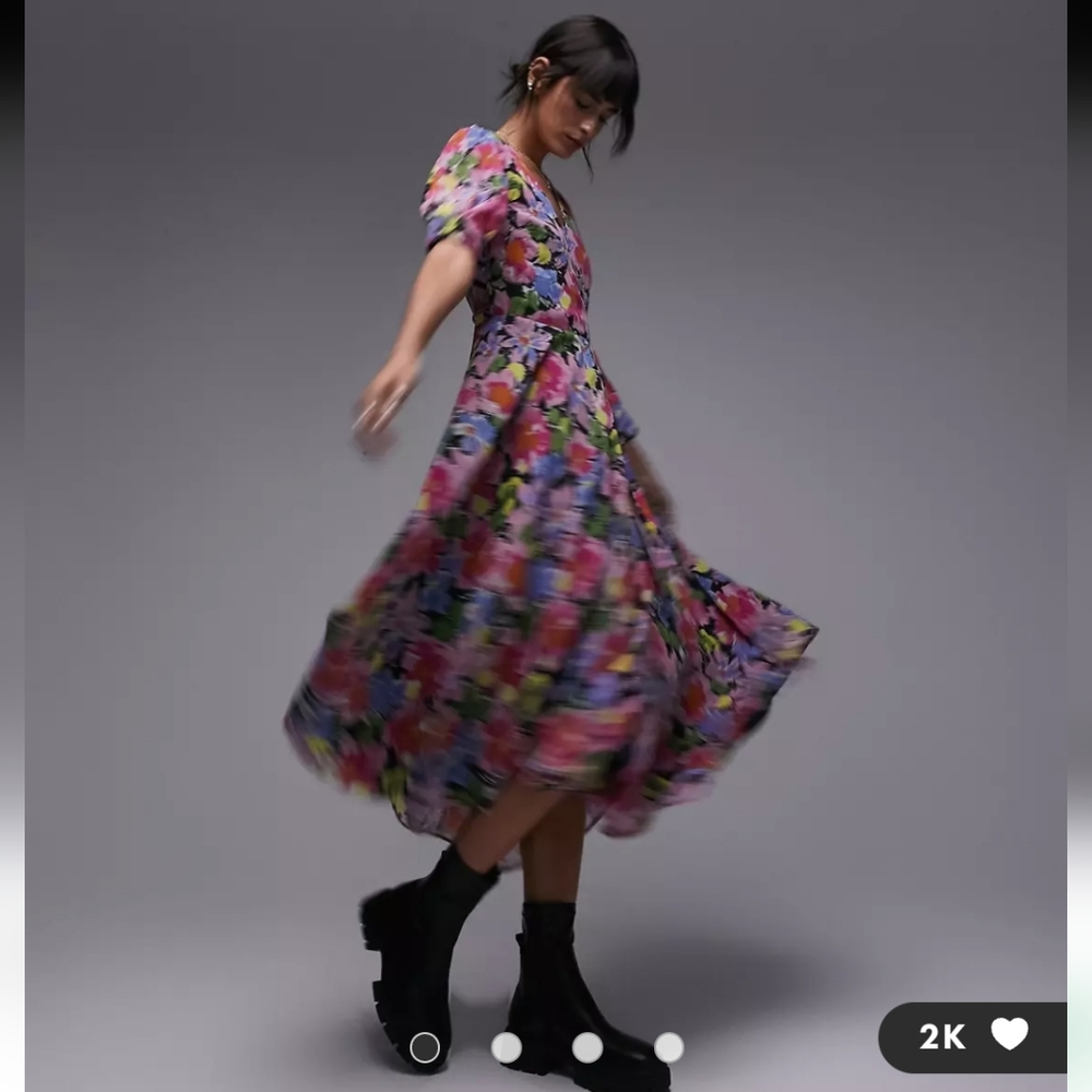 NWT Topshop Printed Midi Wrap Occasion Dress in Bright Floral Size 16